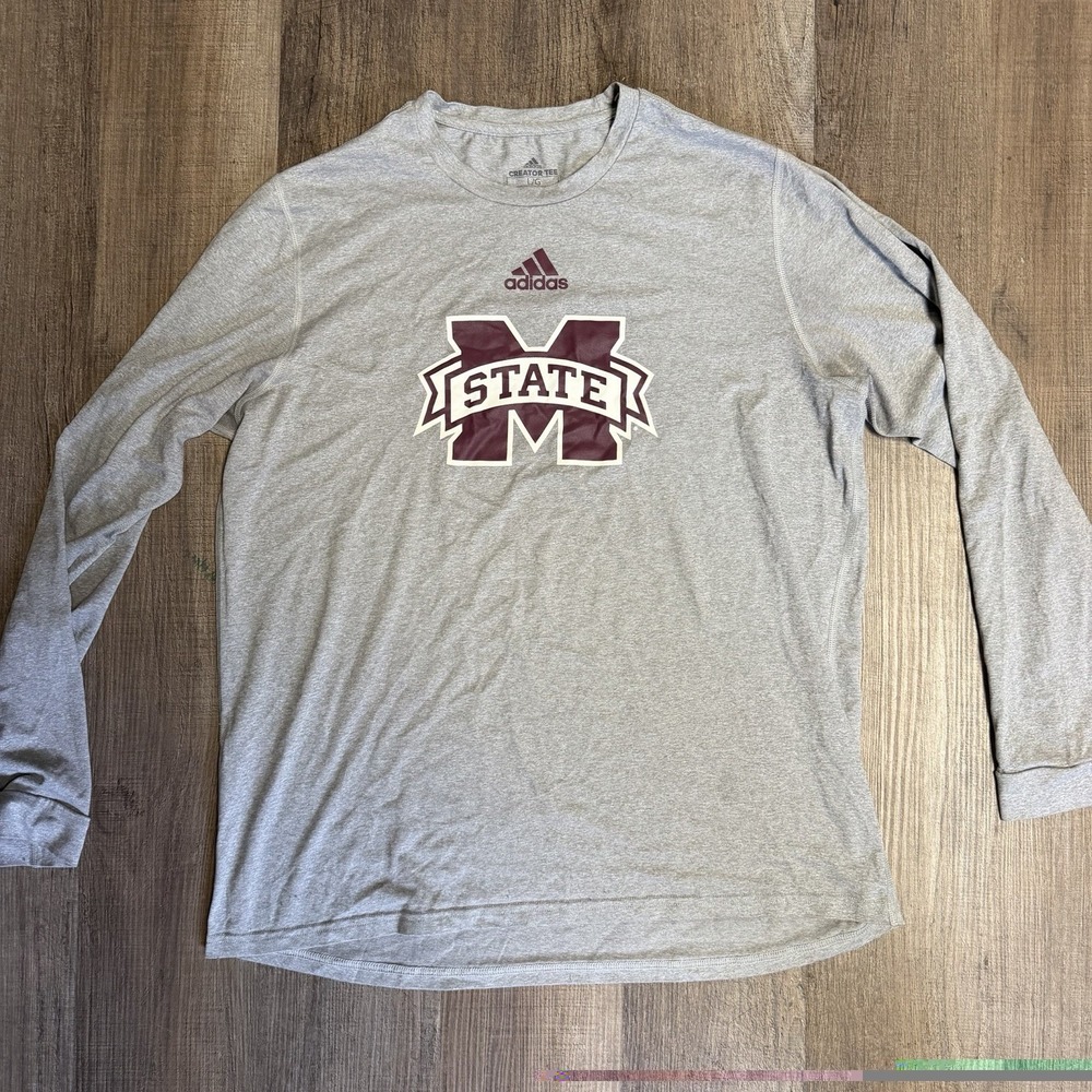 Adidas MSU Bulldogs Football Player Issued Long Sleeve Shirt Men'sโ Gray Sz LT